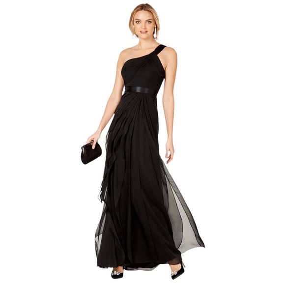 Adrianna Papell Dresses & Skirts - ADRIANNA PAPELL Black One-Shoulder Tiered Chiffon Gown Sz 8 Black-Tie Gala Prom